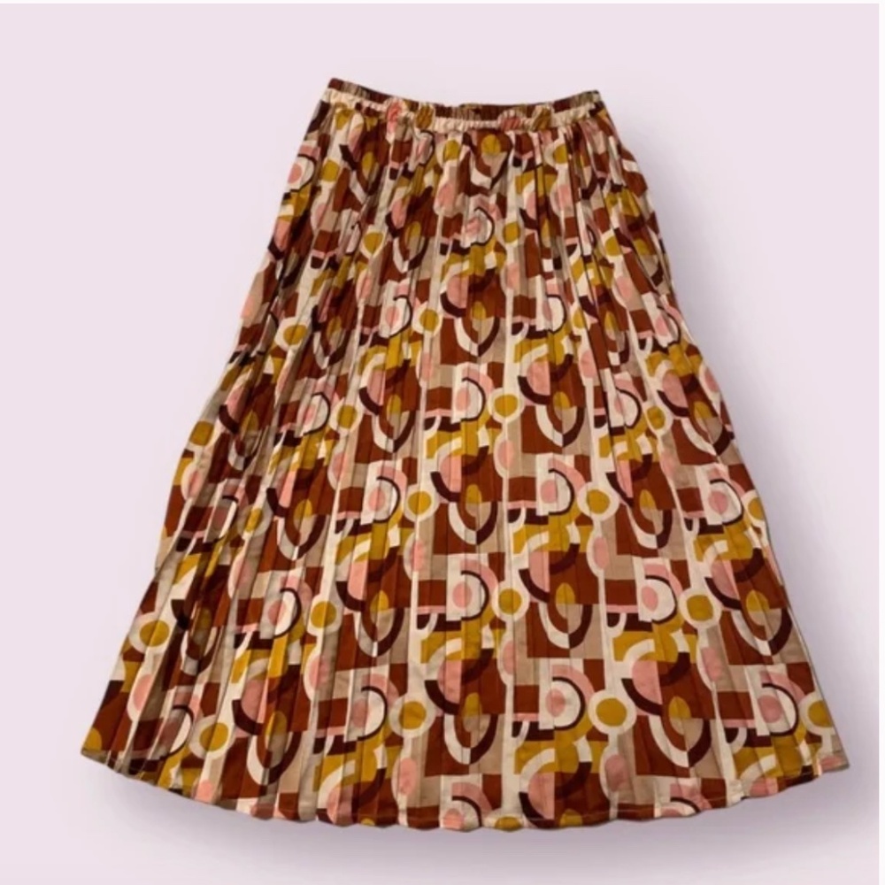 Geo Geometric Pleated Midi Hipster Hippie Artsy Modern Elegant Classy Hip Skirt